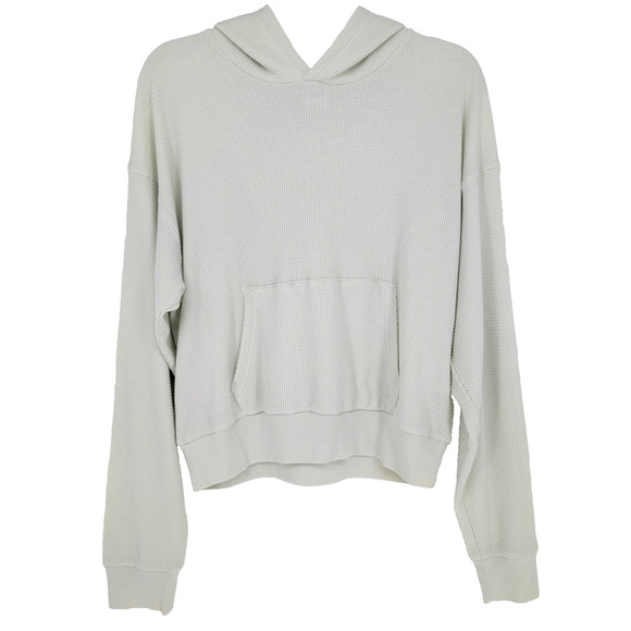TNA Aritzia Womens Mint Green Hooded Waffle Lounge Athleisure Long Sleeve Top MD - Picture 1 of 9